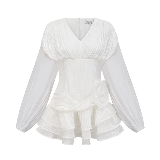 Rosier white fully-pleated cinched mini dress