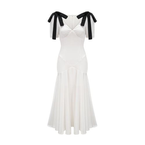 Cyrielle ribbon-detail puff-sleeve maxi dress