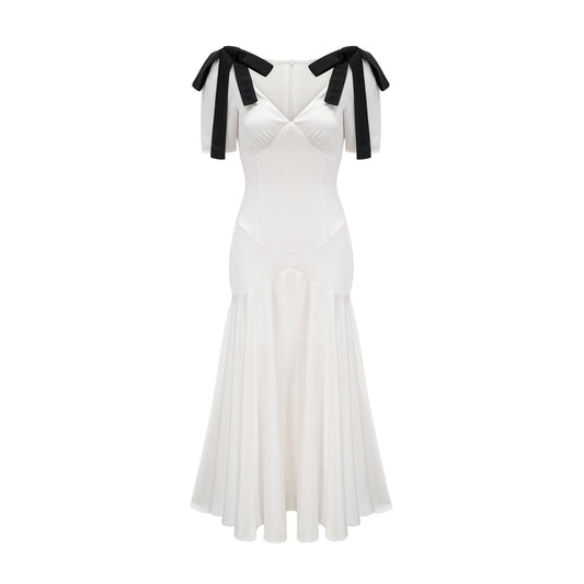 Cyrielle ribbon-detail puff-sleeve maxi dress