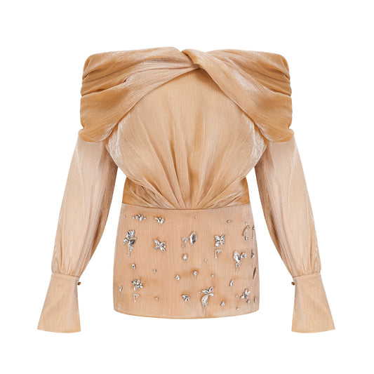 Adelina gold crystal-embellished panelled mini dress