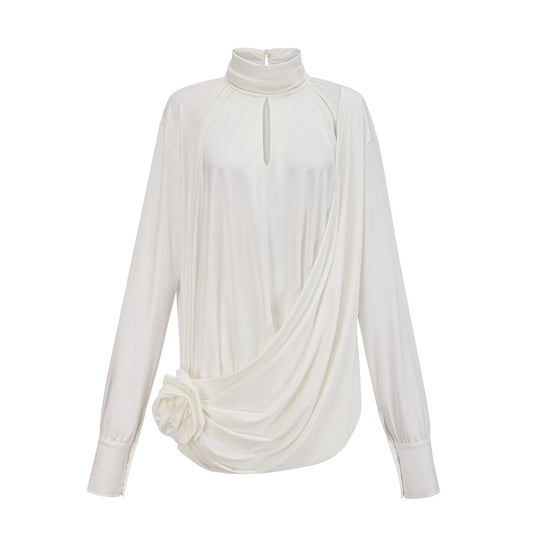 Maeva faux-flower ruched mini dress in White