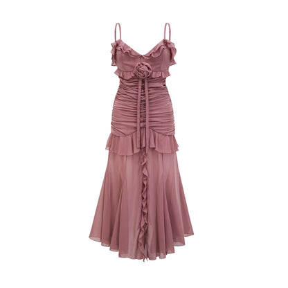 Geneviève pleated faux-flower midi dress (US Only)