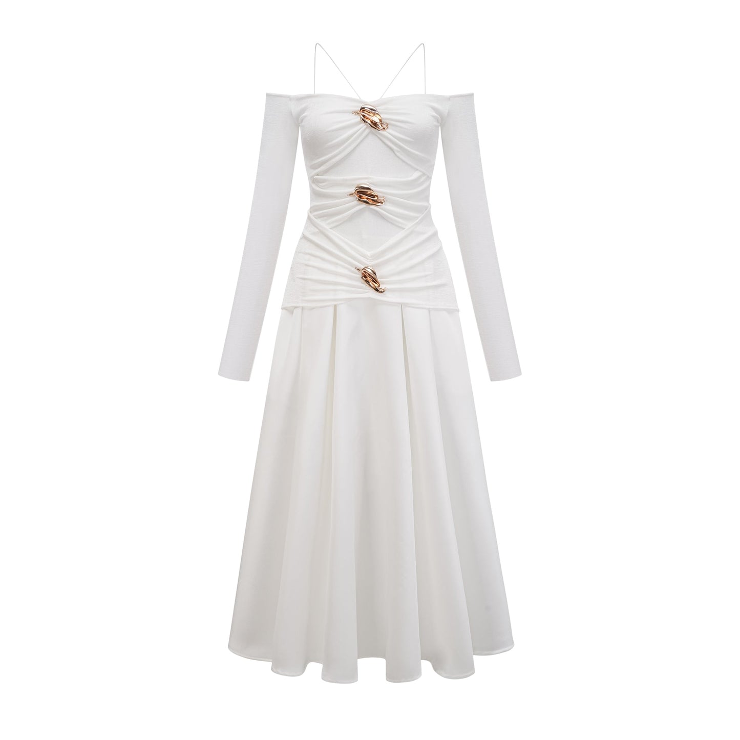 Nadine off-shoulder panelled maxi dress in White