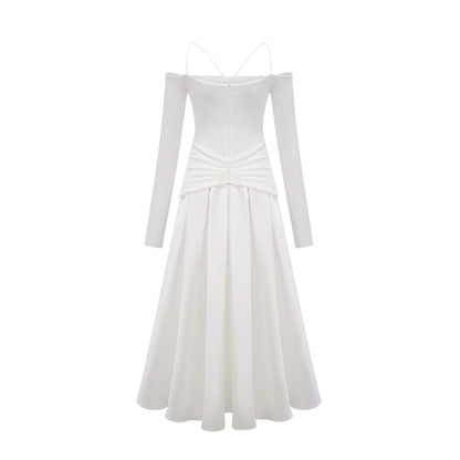 Nadine off-shoulder panelled maxi dress in White