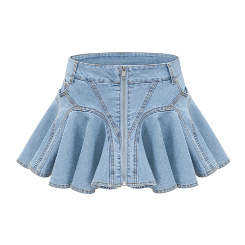 Capucine denim flounce-hem skirt