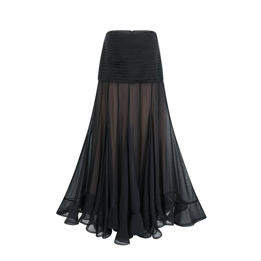 Jacqueline rayon ruffle pleated tulle maxi skirt