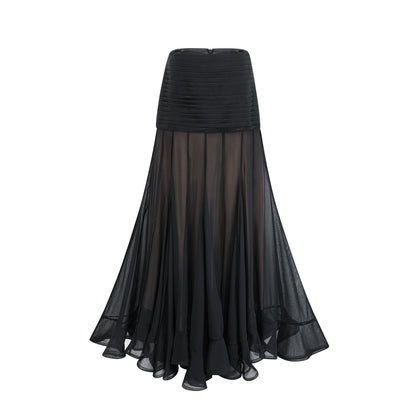 Jacqueline rayon ruffle pleated tulle maxi skirt