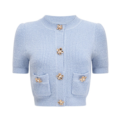 Chantal blue knit blouse & skirt matching set