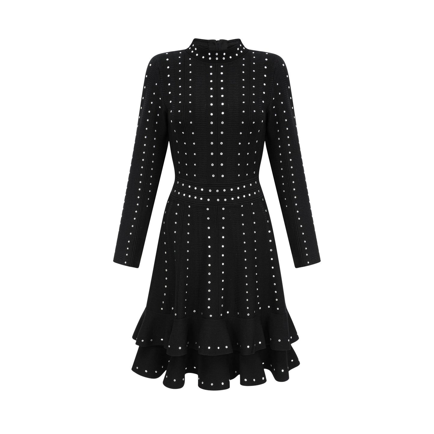 Fabienne black embellished ruffled knitted mini dress (US Only)