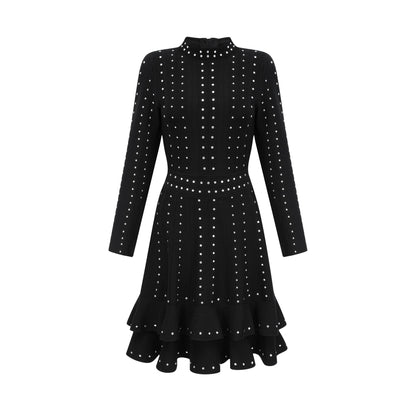 Fabienne black embellished ruffled knitted mini dress (US Only)