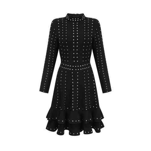 Fabienne black embellished ruffled knitted mini dress (US Only)