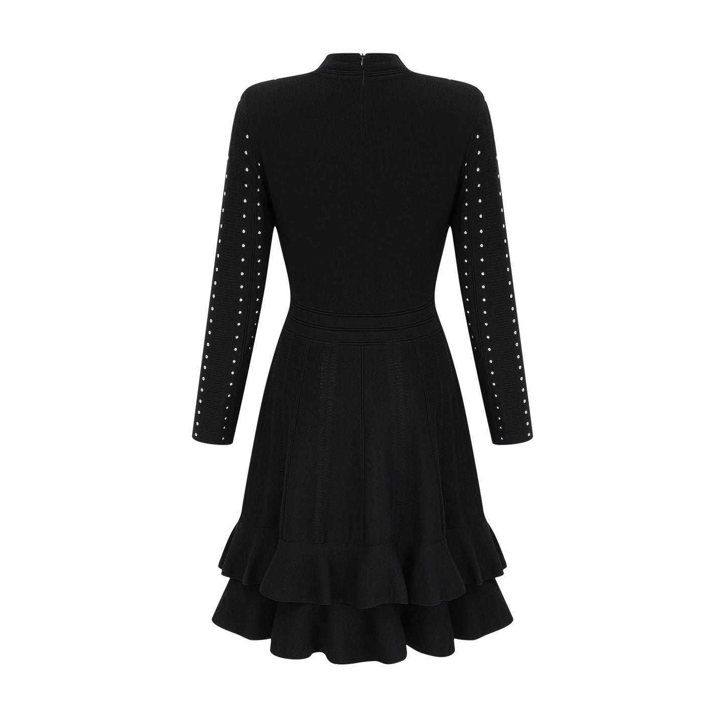 Fabienne black embellished ruffled knitted mini dress (US Only)