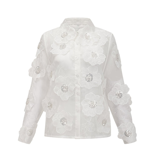 Béatrix white embellished semi-sheer shirt