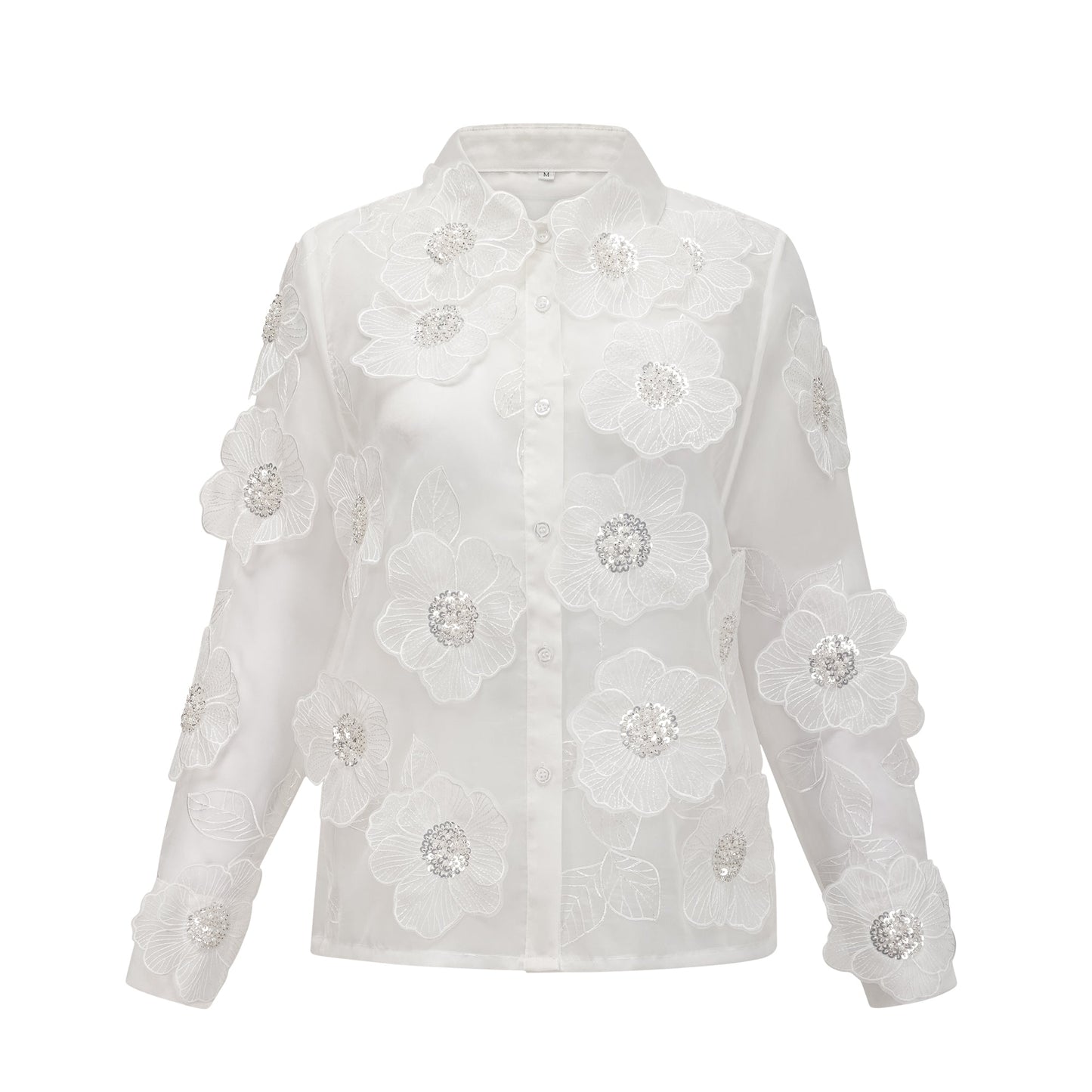 Béatrix white embellished semi-sheer shirt