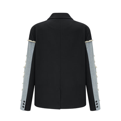 Halley black denim-panel ripped blazer