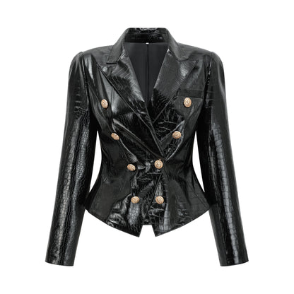 Élodie black cinched-waist leather jacket