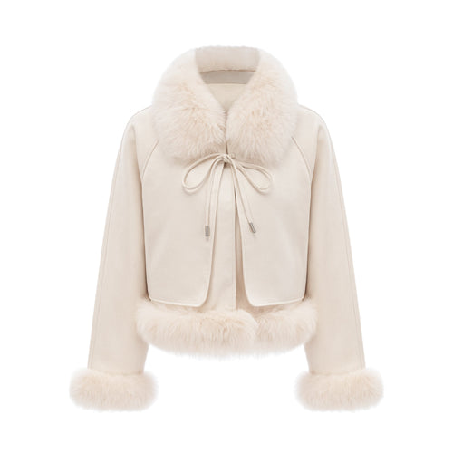 Cécile white suede fur padded short coat