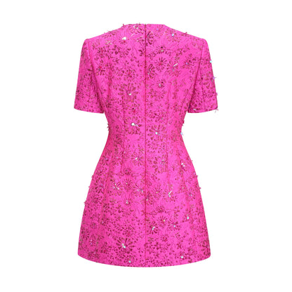 Celestia Floral-Appliqué Embellished Mini Dress