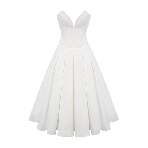 Katherine off-shoulder corset midi dress in White