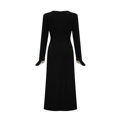 Karine contrast-color bowknot v-neck maxi dress