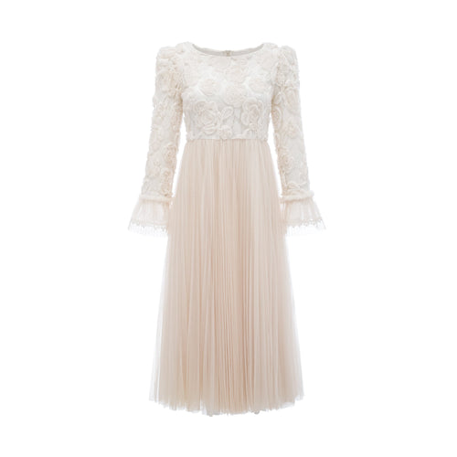 Thibaulte pleated lace-floral midi dress