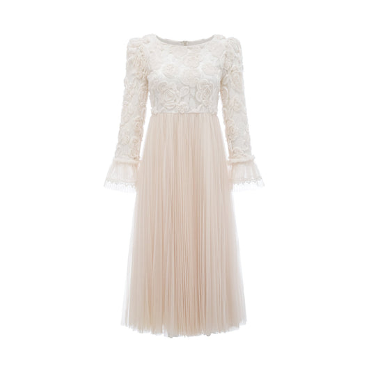 Thibaulte pleated lace-floral midi dress