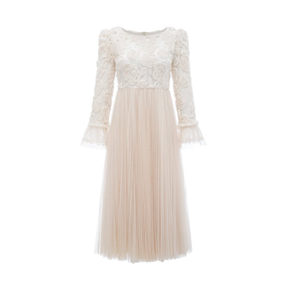Thibaulte pleated lace-floral midi dress