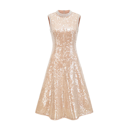 Ornella faux-pearl sequined midi dress