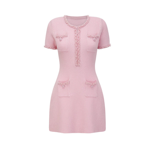 Eugénie pink beaded knit mini dress