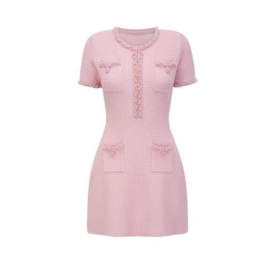 Eugénie pink beaded knit mini dress