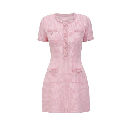 Eugénie pink beaded knit mini dress
