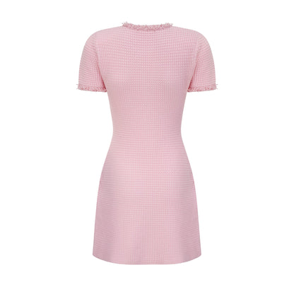 Eugénie pink beaded knit mini dress