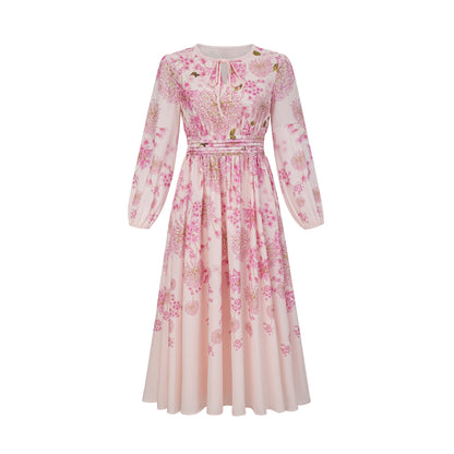Yvette pink floral-print midi dress