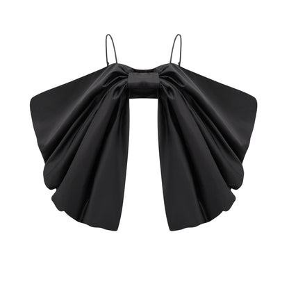 Solène bowknot scoop-back top in Black