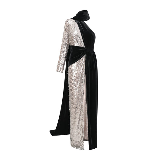 Juliette sequin-embellished asymmetric maxi dress