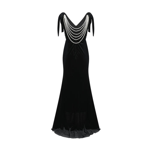 Audrey embellished velvet open-back maxi dress