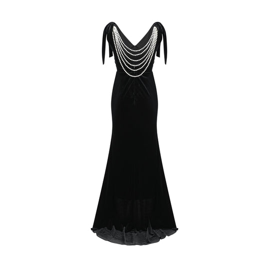 Audrey embellished velvet open-back maxi dress