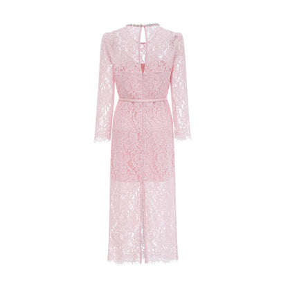 Elisabetta pink embellished floral-embroidered lace midi dress