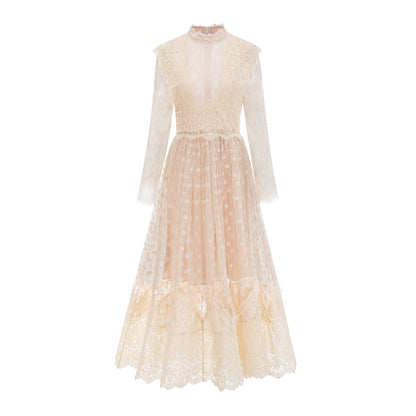 Éliane polka-dot lace-embroidered midi dress