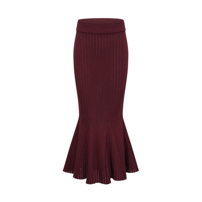 Corrine red ruffled knit top & skirt matching set