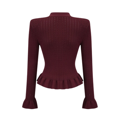 Corrine red ruffled knit top & skirt matching set