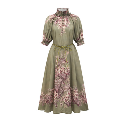 Pascale belted floral-print ramie midi dress