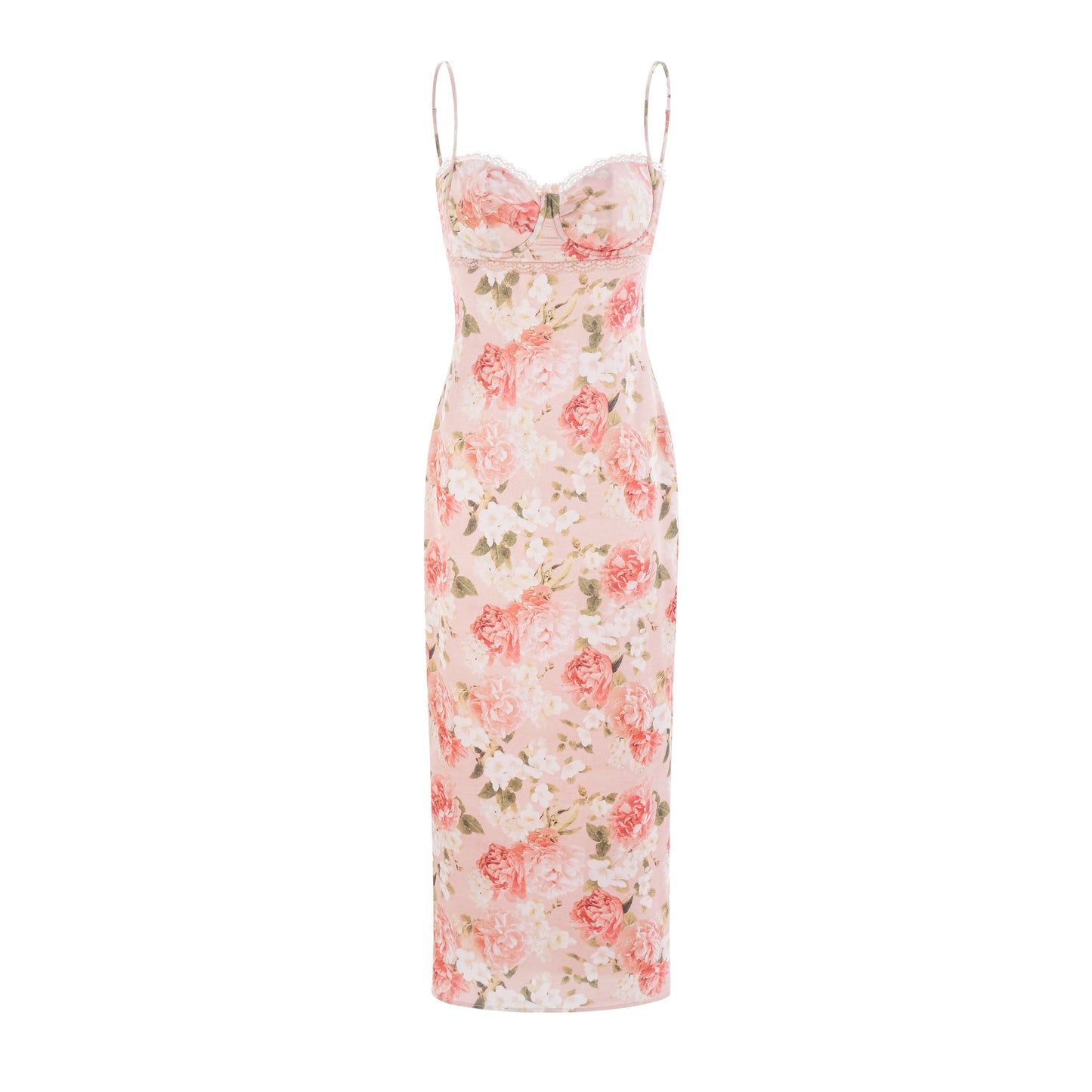 Yvette pink floral-print satin maxi dress