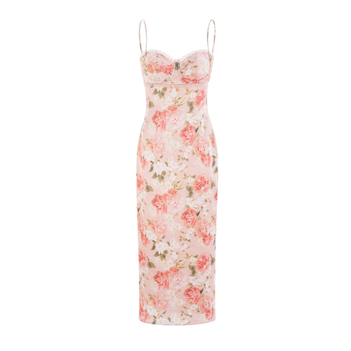 Yvette pink floral-print satin maxi dress