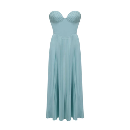 Carlotta blue pleated corset maxi dress