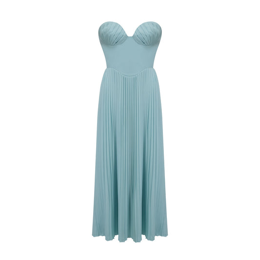 Carlotta blue pleated corset maxi dress