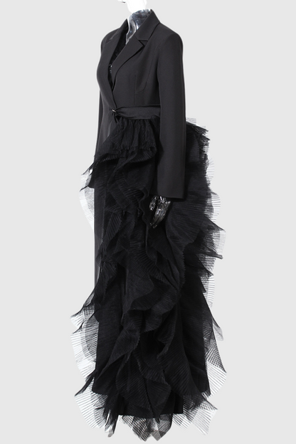 Dataya Mesh Patchwork Coat - Black