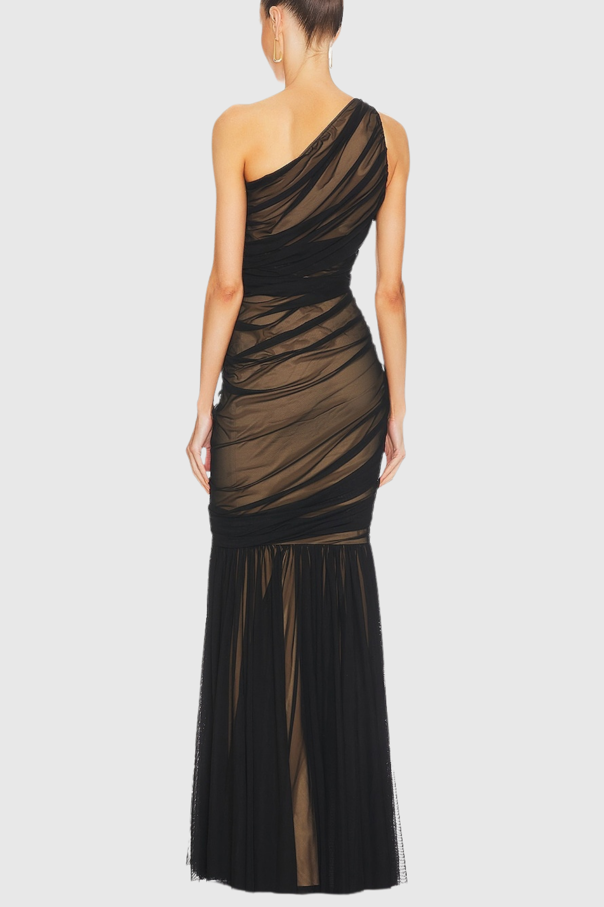 Cadhla One Shoulder Ruched Mesh Maxi Dress
