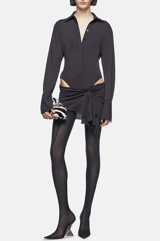 Dehaia Plunge Cutout Ruched Mini Dress - Black