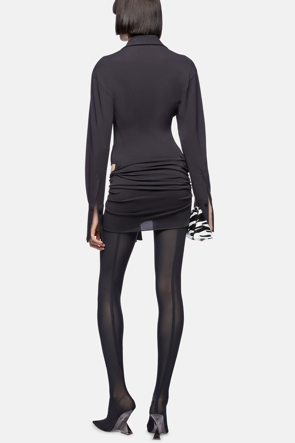 Dehaia Plunge Cutout Ruched Mini Dress - Black